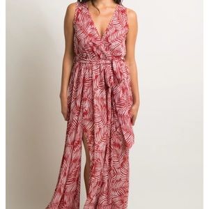 Palm Print Sleeveless Chiffon Maxi Dress